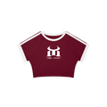 Burgundy femme raglan baby tee crop top by ODMPOD with front view, casual style, and soft fabric.