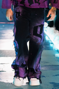 De Vinci Wockesha Reign wide-leg flared jeans in purple, showing the relaxed fit and stylish design with a high waist.