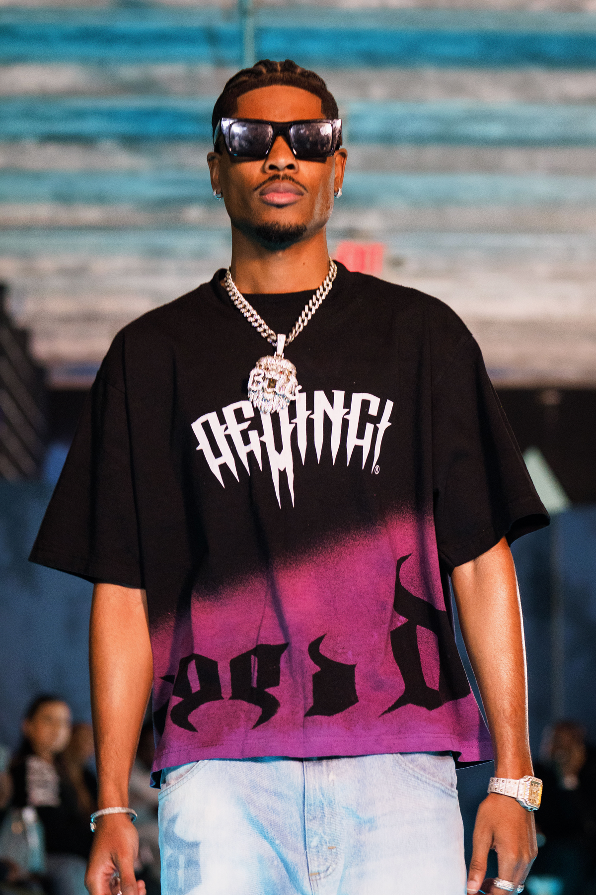 Purple Wockesha Reign drop shoulder T-shirt by De Vinci, featuring a relaxed fit and stylish design.