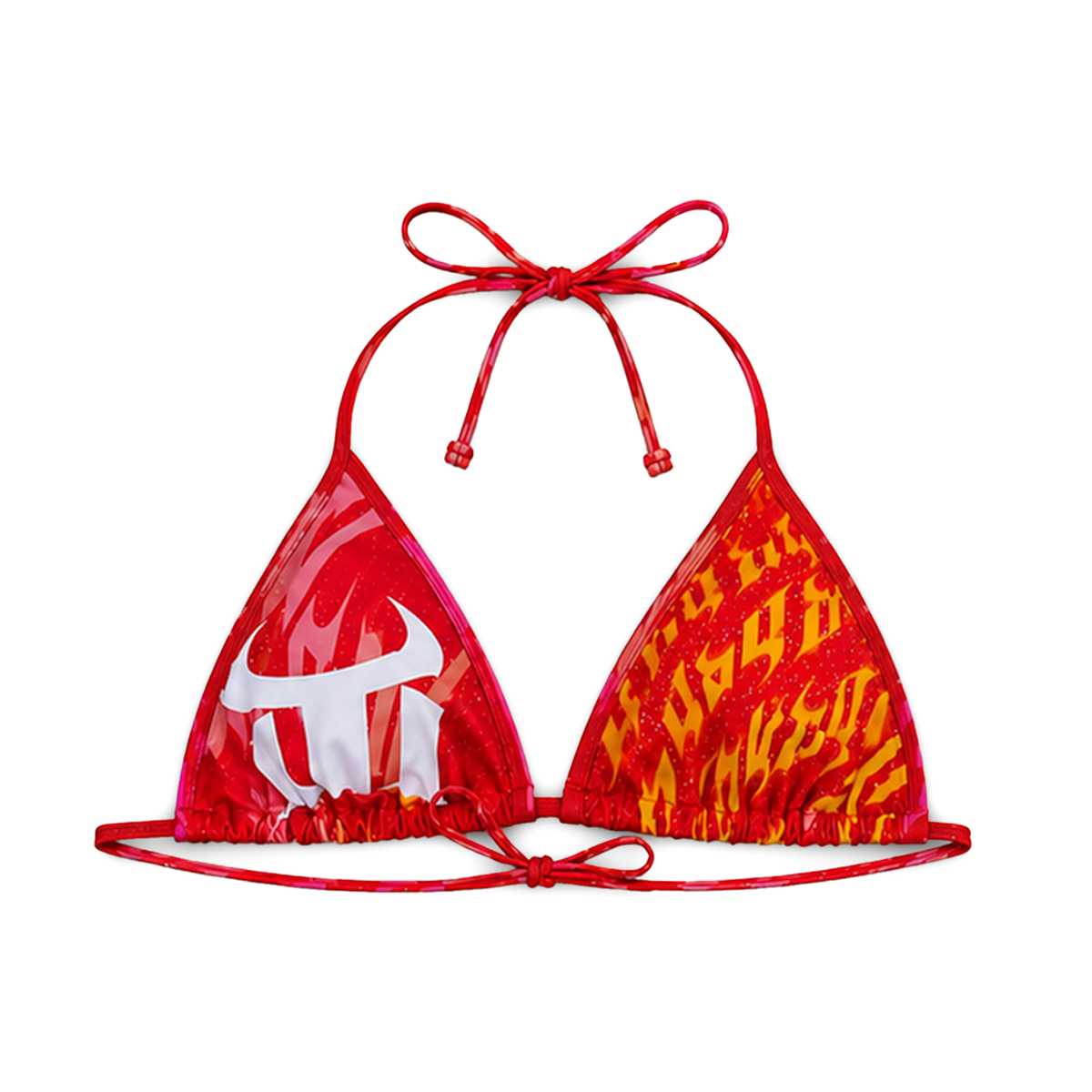 Red De Vinci Tropical Bliss bikini set with cut-out design, featuring a stylish bikini top and matching bottoms.