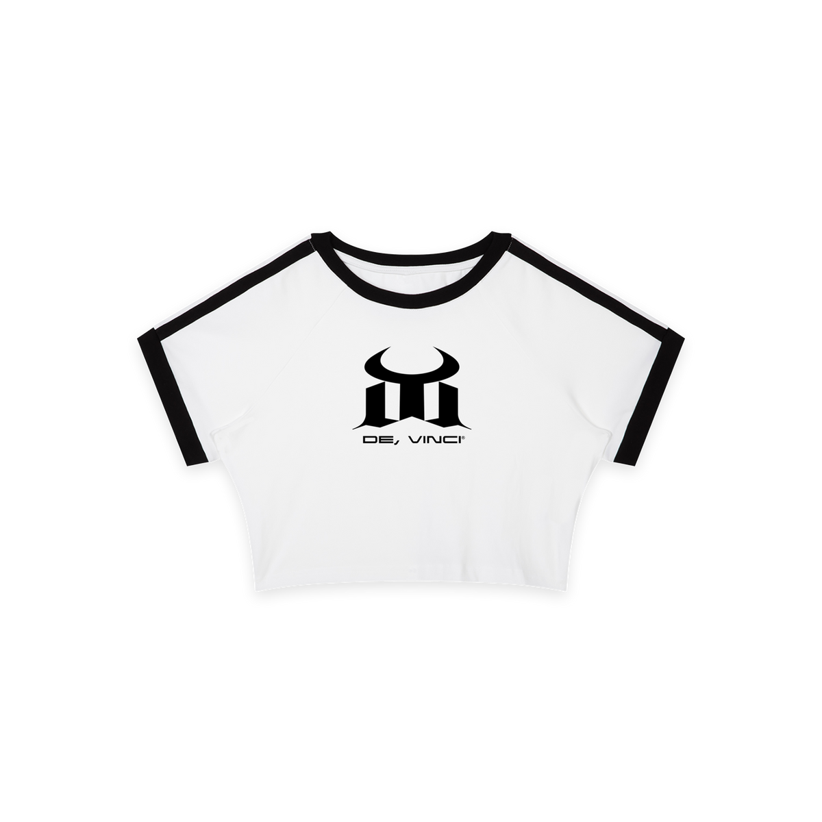 White ODMPOD Femme Raglan Baby Tee crop top with short sleeves and relaxed fit, front view showing casual style.